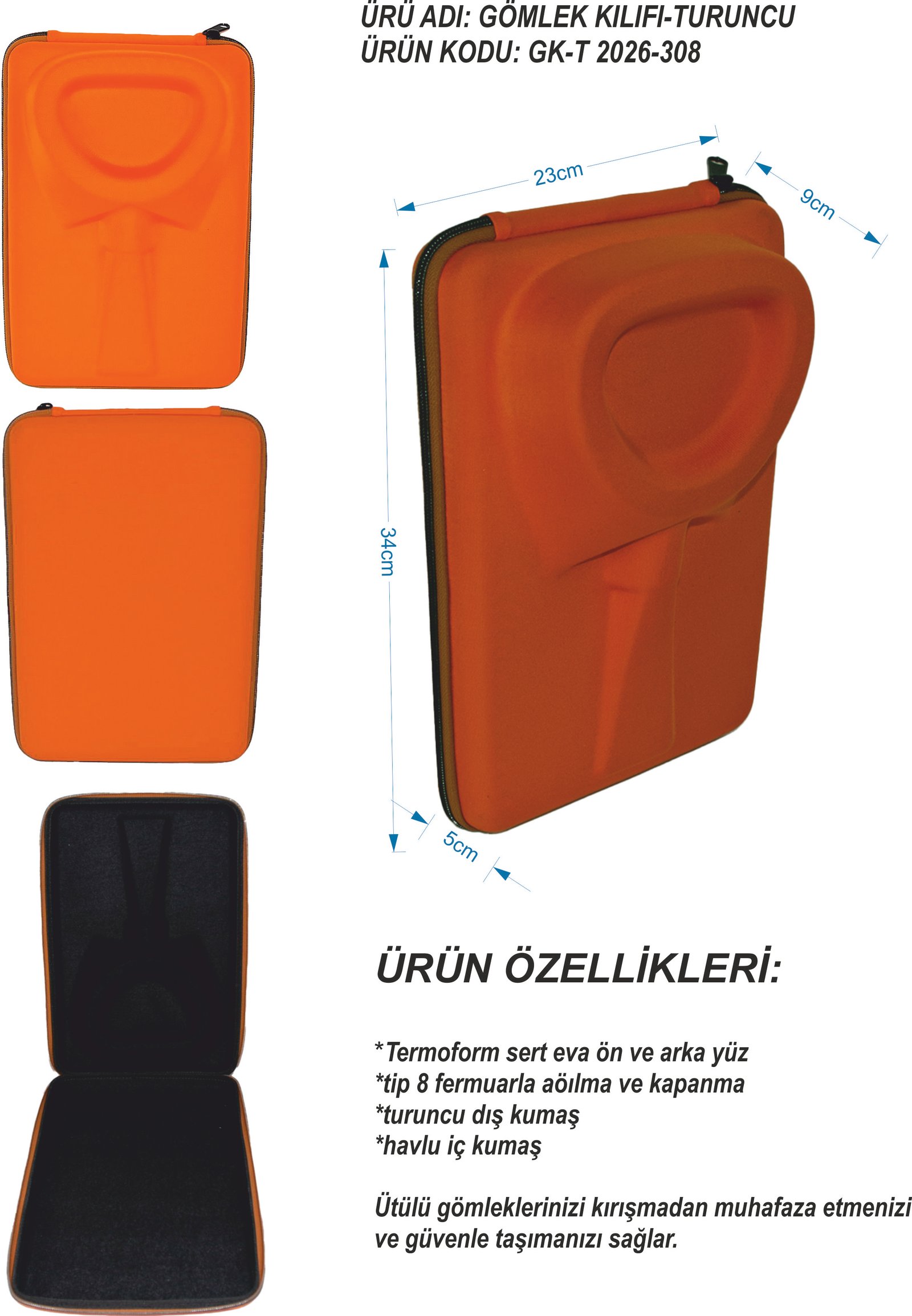 Termoform EVA Gömlek ve Kıyafet Taşıma Çantası – Seyahat Organizeri - Turuncu