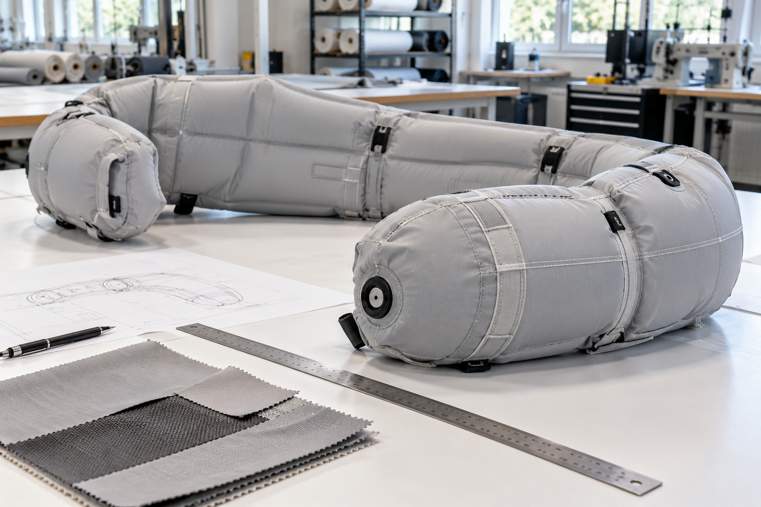 Teknik tekstil atölyesinde incelenen şişirilebilir koruyucu kumaş prototipi
