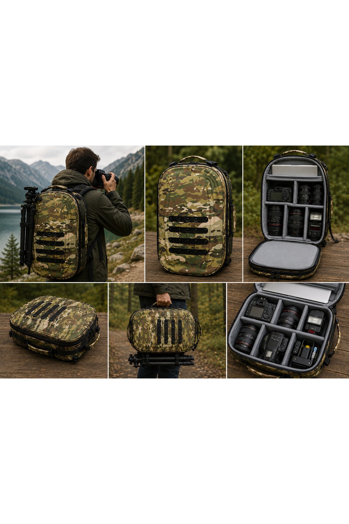 ATT Photo Bag Kamuflaj Fotoğrafçılık ve Kamera Ekipman Çantası – Laptop, DSLR, Lens ve Tripod Uyumlu