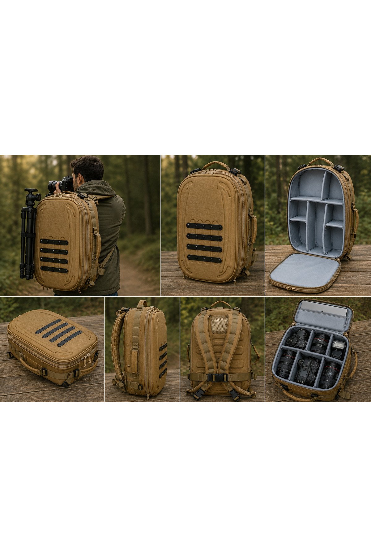 Photo Bag Haki Fotoğrafçılık ve Kamera Ekipman Çantası – Laptop, DSLR, Lens ve Tripod Uyumlu