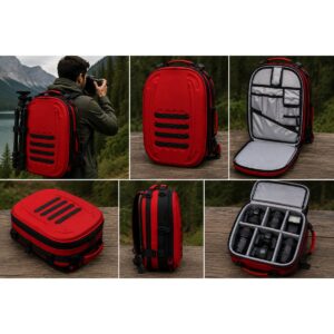ATT Photo Bag Kırmızı Fotoğrafçılık ve Kamera Ekipman Çantası – Laptop, DSLR, Lens ve Tripod Uyumlu